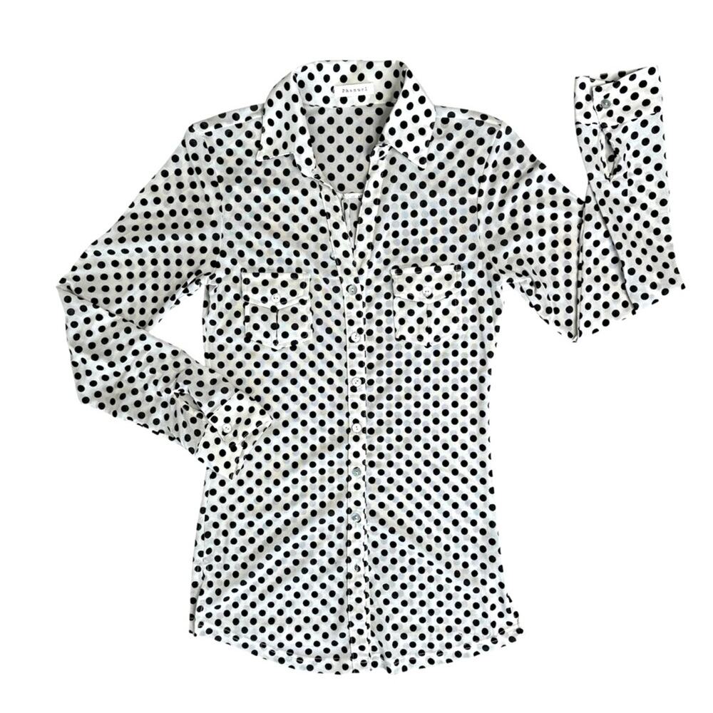 PHANUEL Black Cream Semi Sheer Button Greeting Polka Dot Shirt